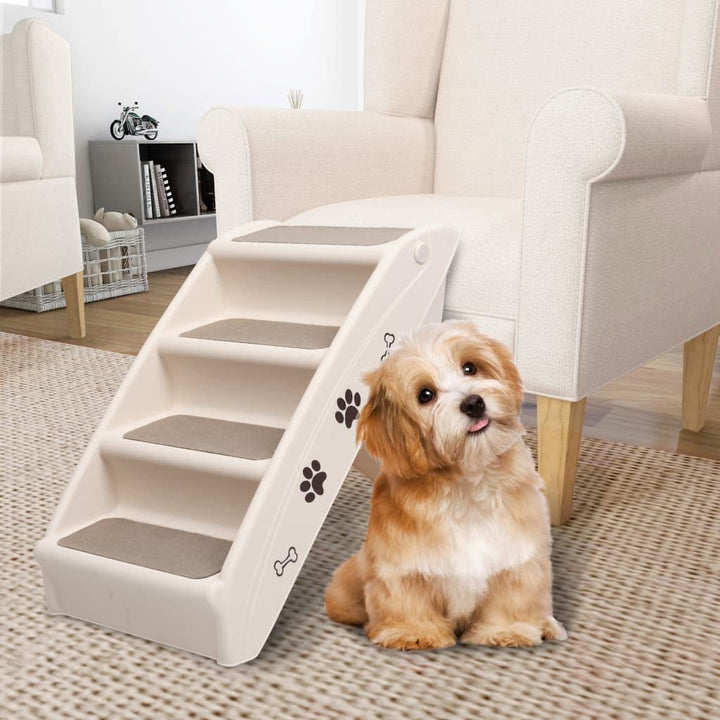 Hundetreppe Klappbar Creme 62x40x49,5 cm mit rutschfesten Füssen und Stufen für Senioren, Tiere und