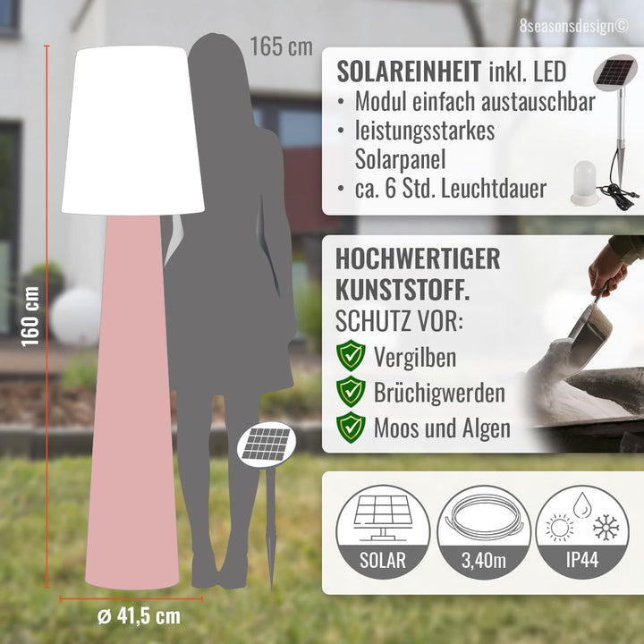 8 seasons design Solar LED Stehlampe No. 1-160cm gross (Rosa), warmweisses Licht, Solarlampe mit Däm