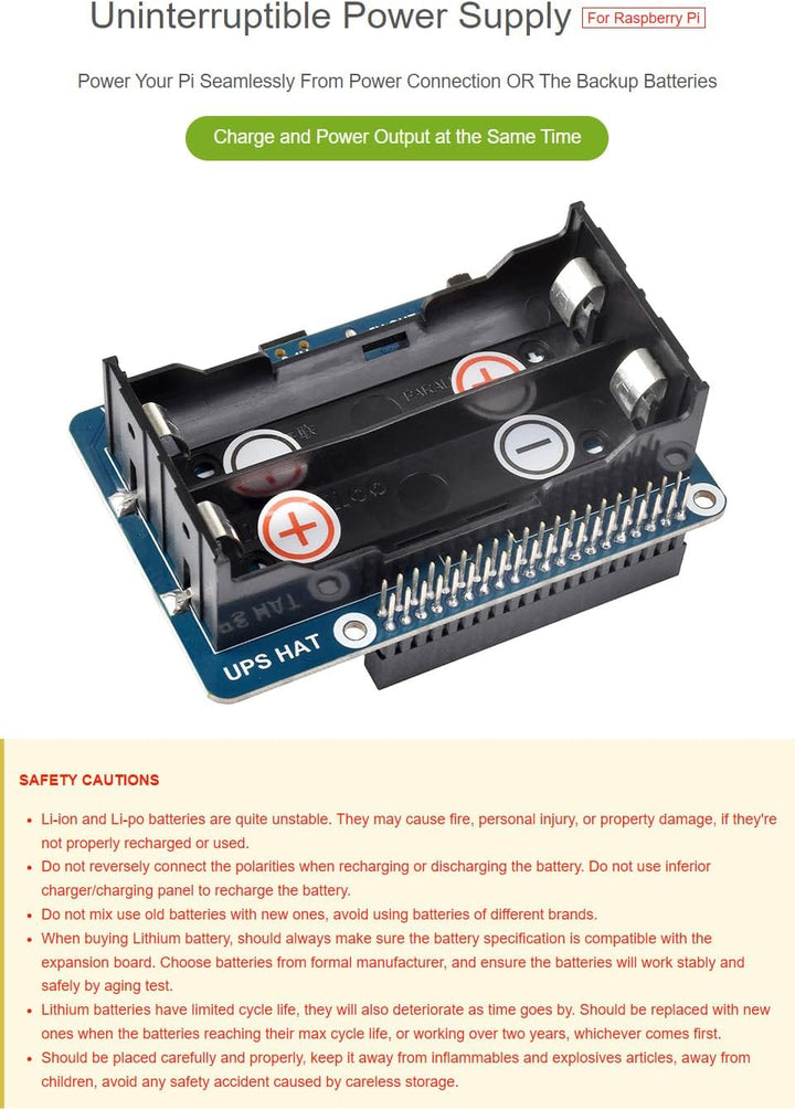 Waveshare UPS HAT for Raspberry Pi, 5V Uninterruptible Power Supply, Multi Batt Protection Circuits,
