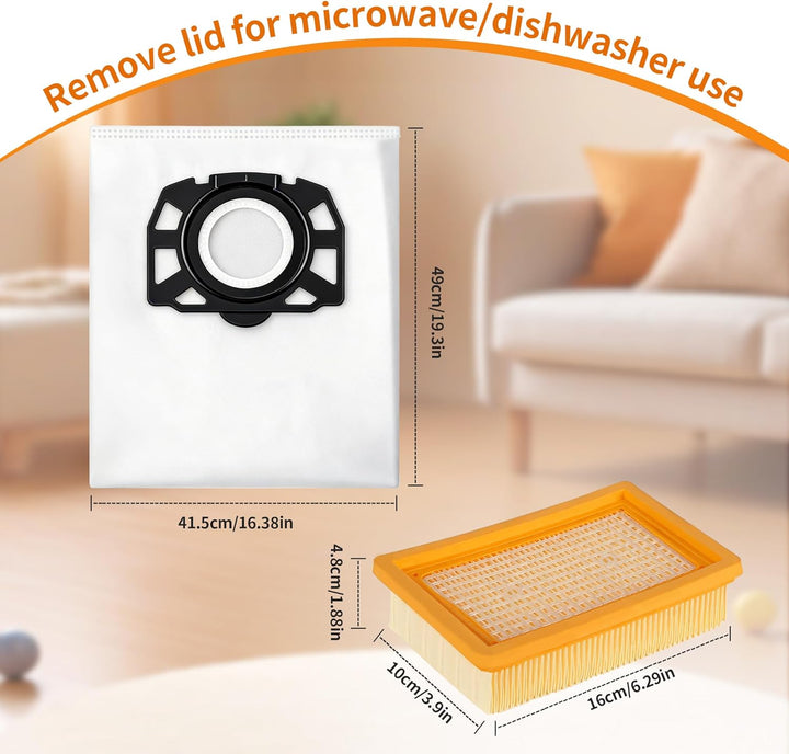 10 Stück KFI 487 staubsaugerbeutel mit 2 Filter Ersatz für Kärcher WD4 WD5 WD6 WD5 P WD6 P MV4 MV5 M