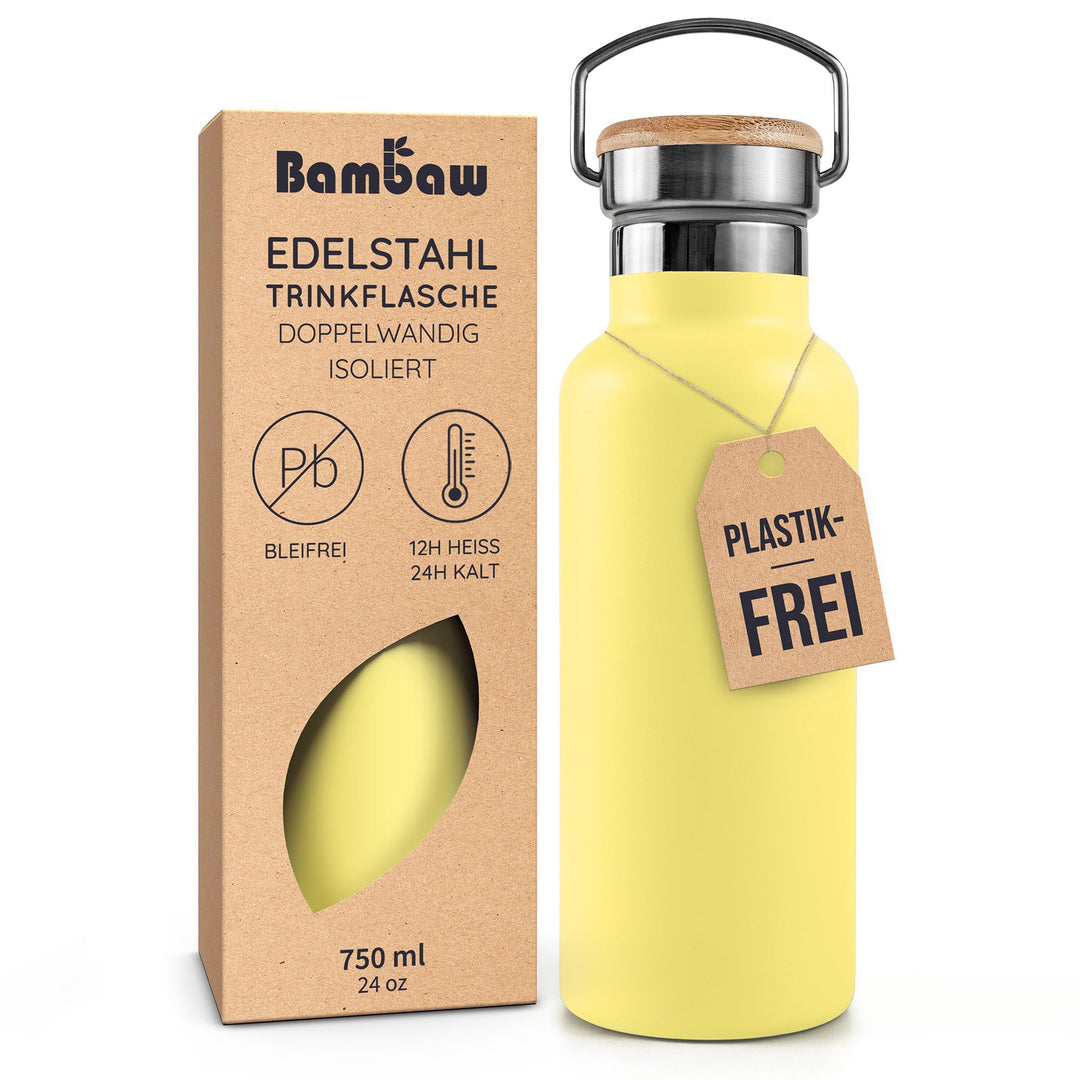 Bambaw Trinkflasche Edelstahl Isoliert 750ml, Wander Trinkflasche, Thermosflasche 750ml Edelstahl, A
