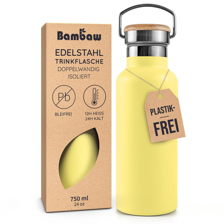 Bambaw Trinkflasche Edelstahl Isoliert 750ml, Wander Trinkflasche, Thermosflasche 750ml Edelstahl, A