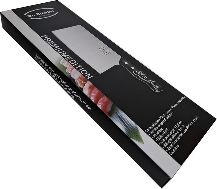 Chinesisches Kochmesser/Hackmesser - Qualitätsprodukt von Dr. Richter (Klingenlänge: 17,5 cm, Edelst