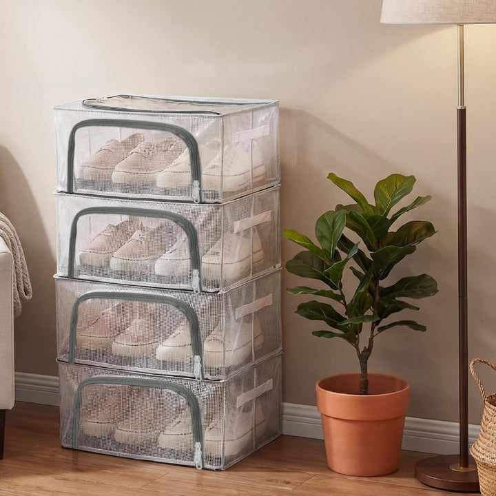 Schuh Aufbewahrungsbox mit klarem Fenster, klappbare Schuh Organizer Container mit Stahlrahmen, stau