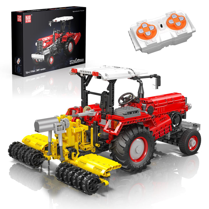 Mould King Traktor-Bausatz, 17064 Landwirtschaftsmodell mit Motor und Fernbedienung, 3 Front-Anbauge