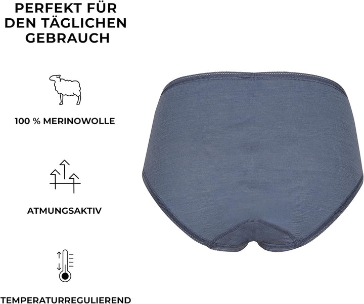 DILLING Damen Merino Wolle Midi Slip – Unterhose Aus 100% Bio Merinowolle – Atmungsaktive Briefs Ohn