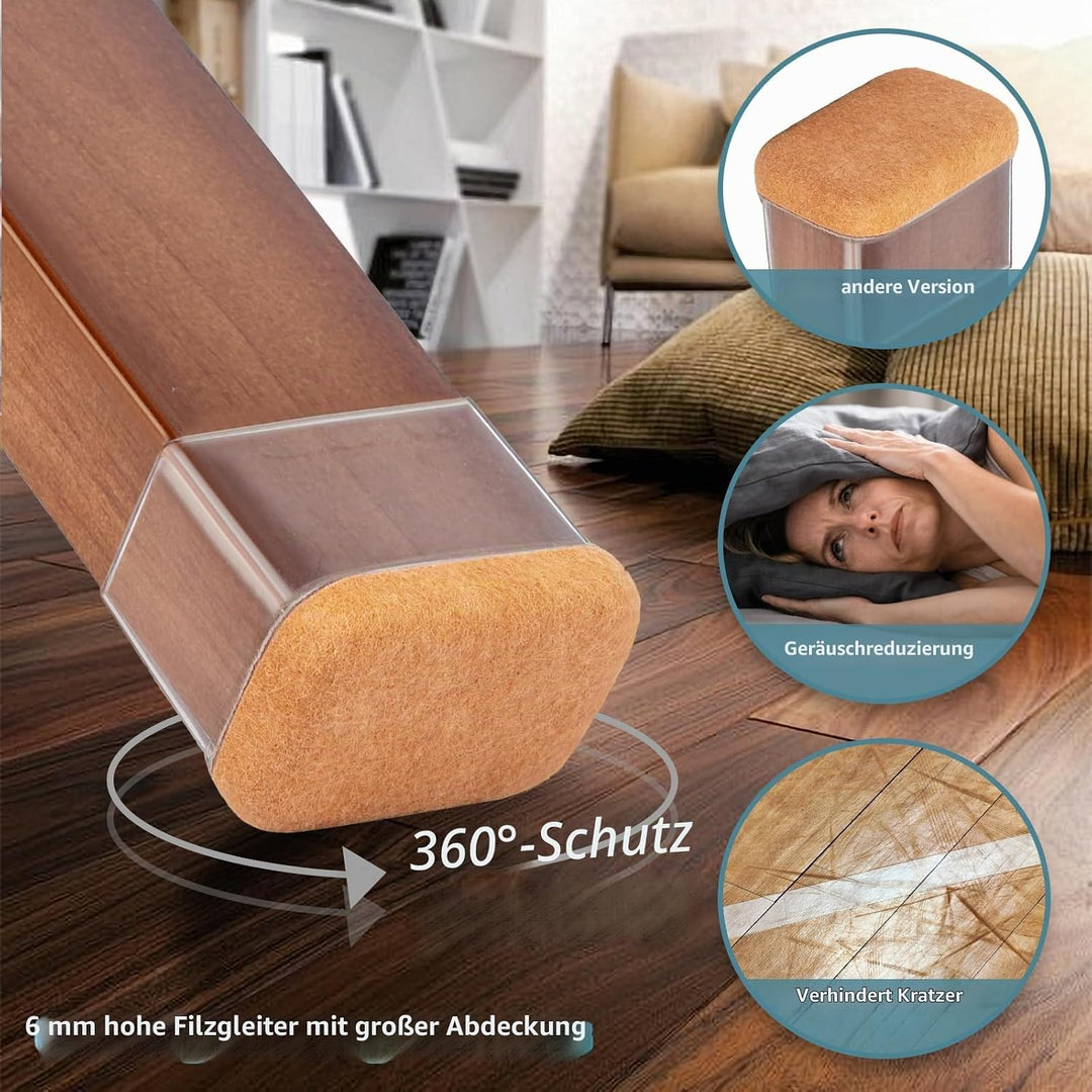 Stuhlbeinkappen rechteckige, Bodenschoner für Stühle, Schutzkappen für Stuhlbeine mit Filz,Silikon S
