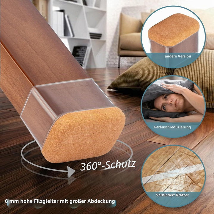 Stuhlbeinkappen rechteckige, Bodenschoner für Stühle, Schutzkappen für Stuhlbeine mit Filz,Silikon S