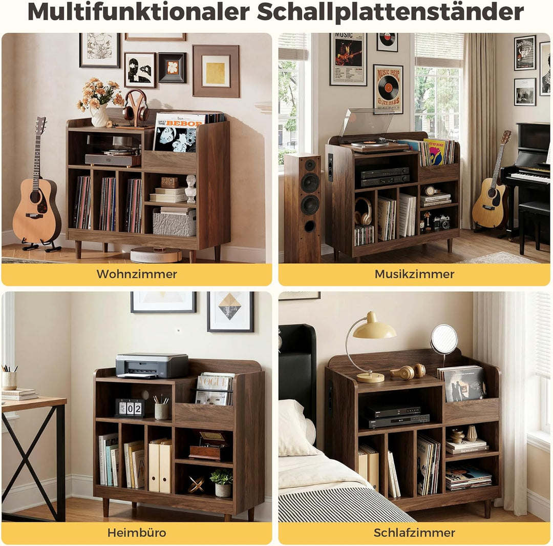 IRONCK Vinyl Plattenspieler Regal mit Ladestation, Schallplatten Aufbewahrung Schallplattenständer f