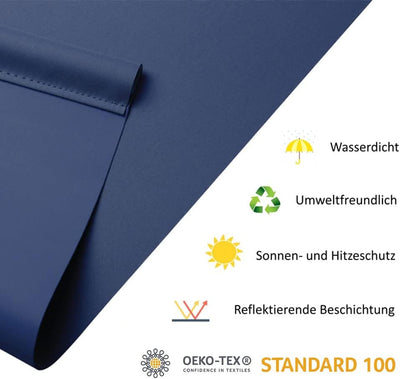 OBdeco Verdunkelungsrollo Thermorollo 80x210cm Dunkelblau ohne Bohren mit gleichfarbige Beschichtung