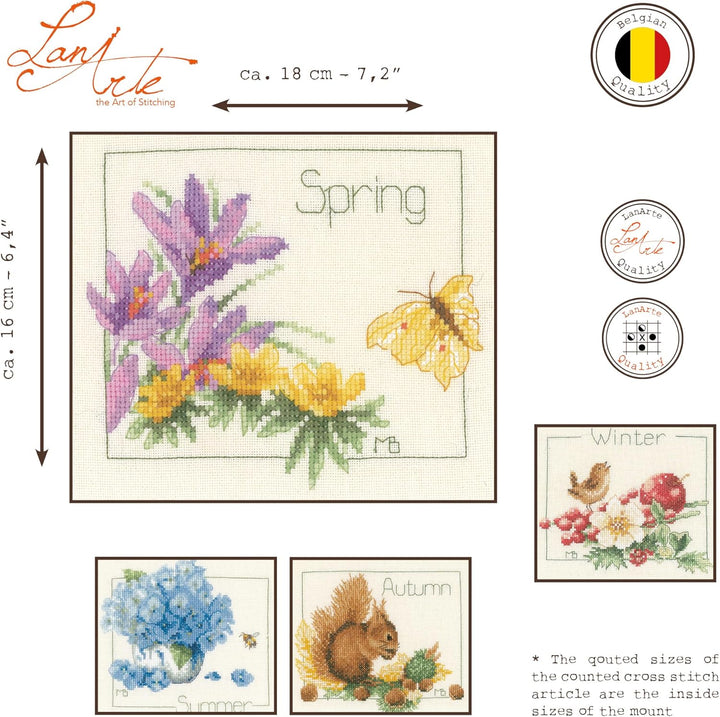 Lanarte PN-0173621 Kreuzstichset 4 Jahreszeiten 4er Set, Zahlmuster Zählmusterpackung, Baumwolle, me