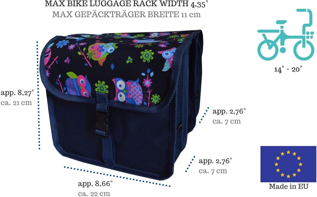Beluko FAHRRADTASCHE 14-20 Zoll Kinder Satteltasche Gepäckträgetasche Doppel 2 x 5l 4. Mini - Eule D