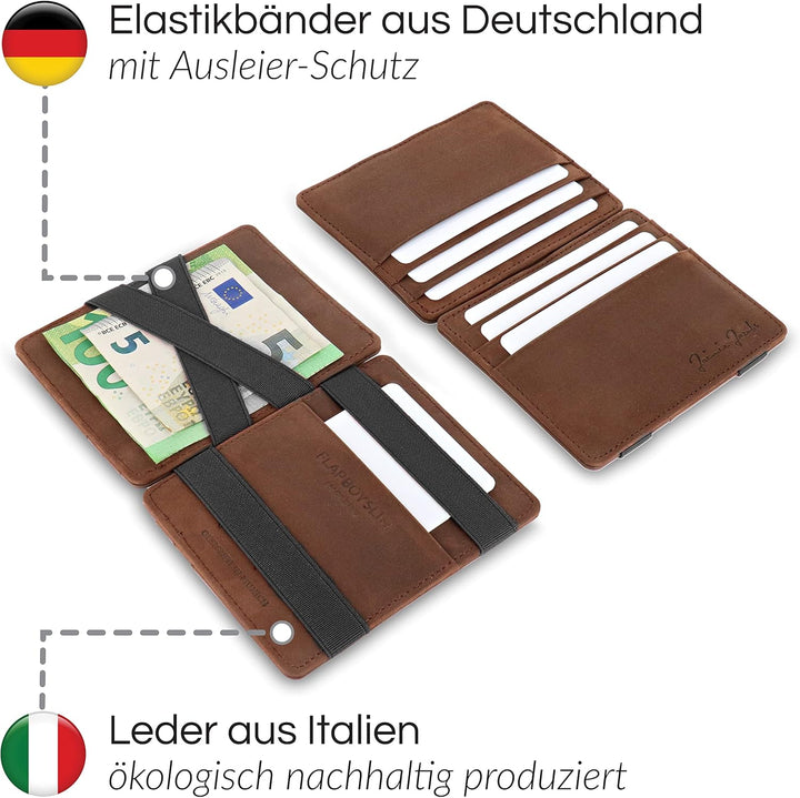 Jaimie Jacobs Flap Boy Slim mit Gravur - das Original - Magic Wallet ohne Münzfach Magischer Geldbeu