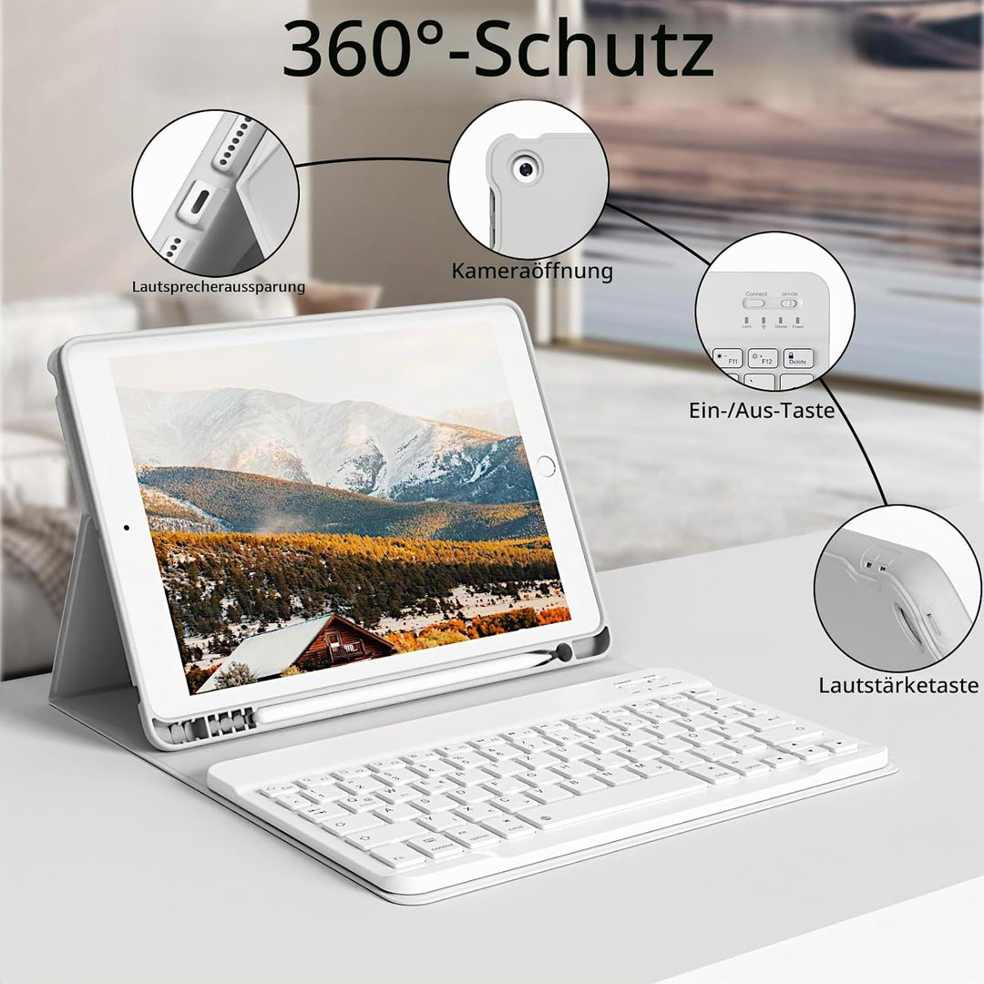 hülle mit Tastatur für iPad 9/8/7 Generation (2021/2020/2019) 10,2 Zoll, weiche TPU-Rückseite mit St