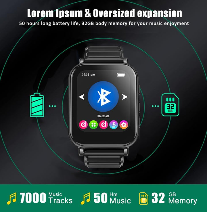 CCHKFEI 32GB Sport MP3 Player Bluetooth, Tragbarer Bluetooth MP3 Player Kinder mit Sportuhr Touchscr