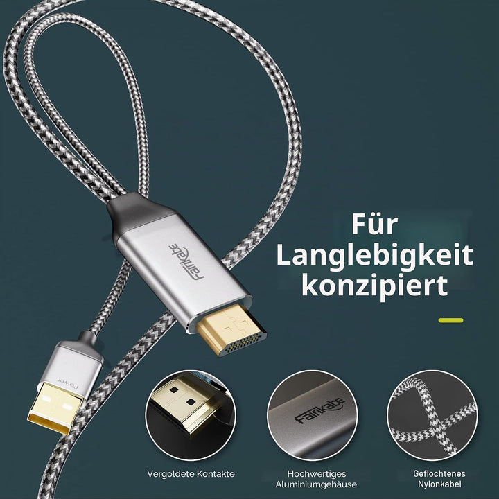 fairikabe HDMI auf USB C Kabel 4K @ 60Hz, HDMI auf USB Typ C Adapterkabel 2,0m mit USB Stromkabel, k