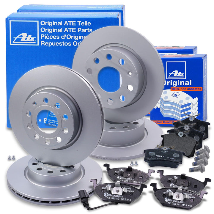 ATE Bremsenset inkl Bremsscheiben Vorne Ø 280 mm Belüftet + Hinten Ø 253 mm Voll und Bremsbeläge Vor