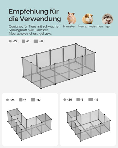 SONGMICS Freigehege mit Bodenplatten, Laufstall, Meerschweinchen Gehege, aus Kunststoff, Gehege für