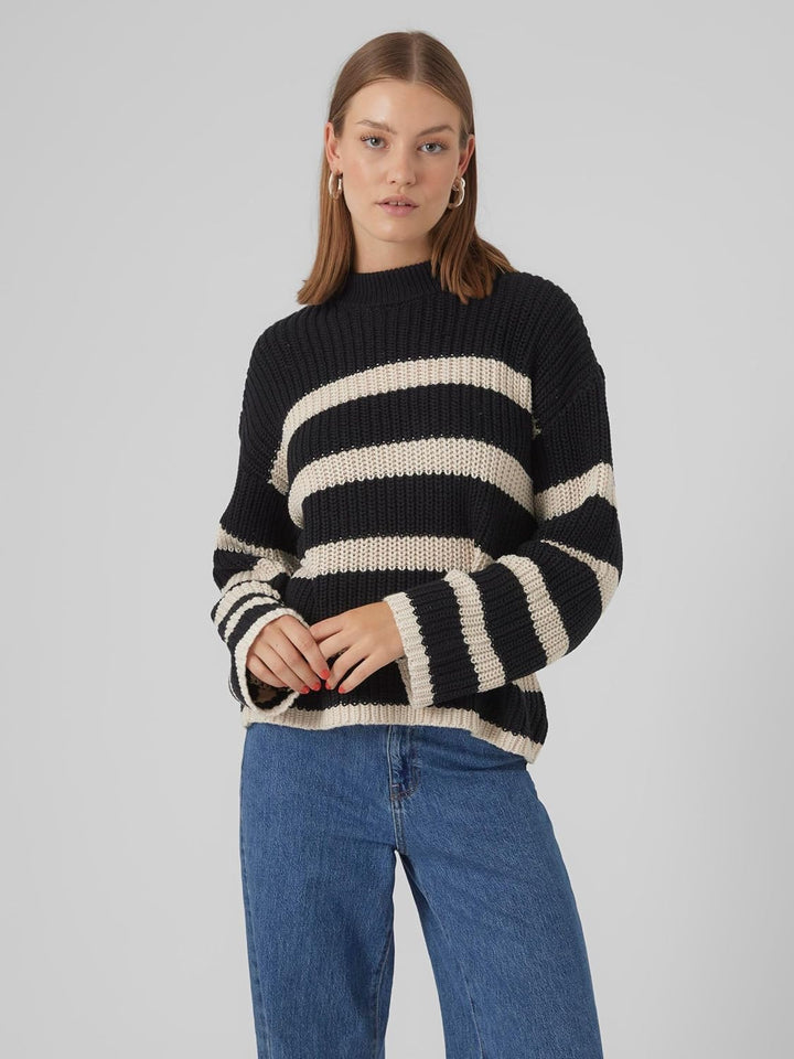 VERO MODA Female Strickpullover VMHILDA Strickpullover | Knitted Pullover S Black/Stripes:birch, S B