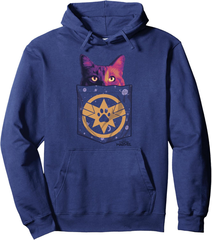Marvel Captain Marvel Goose In Cosmic Pocket Pullover Hoodie