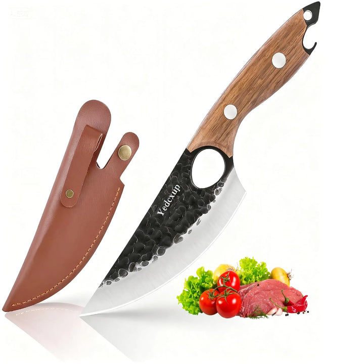 Kochmesser Klingenlänge 15CM Küchenmesser Hochlegierter Edelstahl Kochmesser mit Lederscheide Komfor