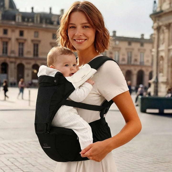 Bebamour Babytrage, ergonomisch, mit Hüftsitz, reine Baumwolle, leicht und atmungsaktiv, mehrere Pos