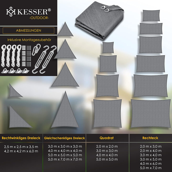 KESSER® Sonnensegel Sonnenschutz Windschutz | HDPE Gewebe | wasserabweisend & windabweisend | Quadra