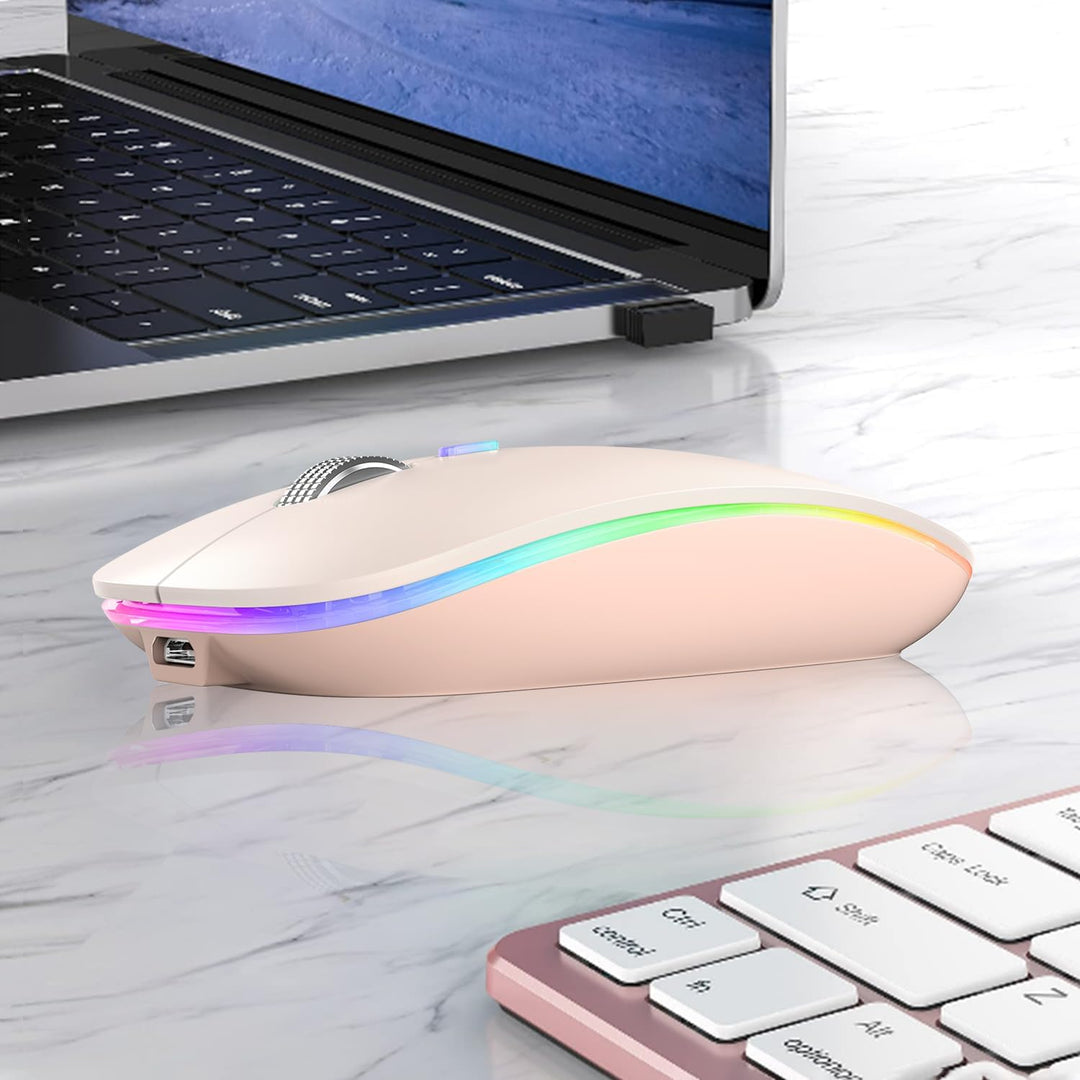 Uiosmuph Bluetooth Maus Kabellose, LED Funkmaus wiederaufladbar Leise Wireless Mouse 2.4GHz Kabellos