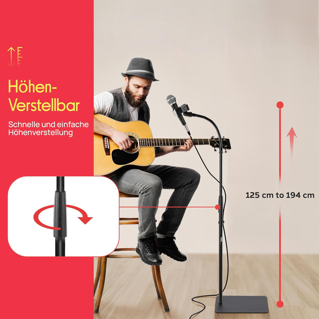 Pyle Mikrofonständer, Stativ, Flexibler verstellbarer Arm, Mit universellem 5/8” Adapter, Mikrofoncl