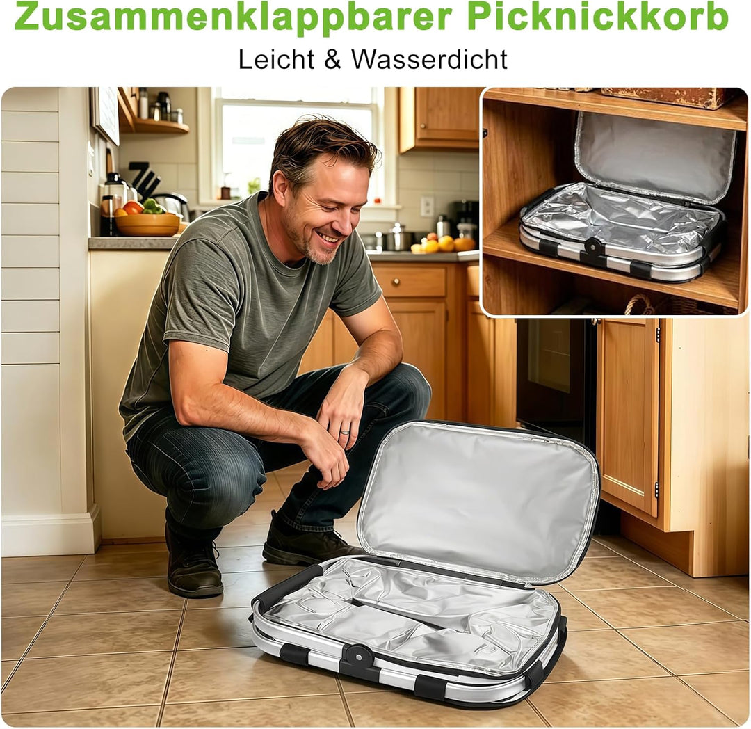 Einkaufskorb Grosser Picknickkorb mit Gepolsterten Griffen Praktischer Faltkorb Stabiler Einkaufstas