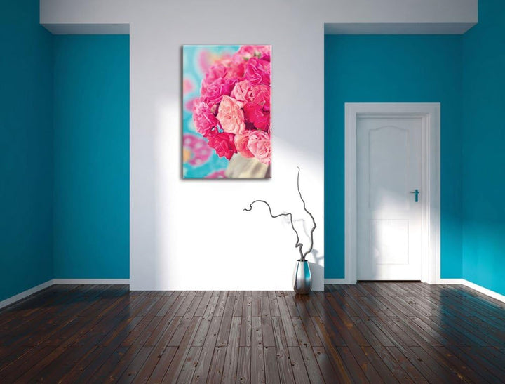 Pinker Rosenstrauss, Format: 100x70 auf Leinwand, XXL riesige Bilder fertig gerahmt mit Keilrahmen,