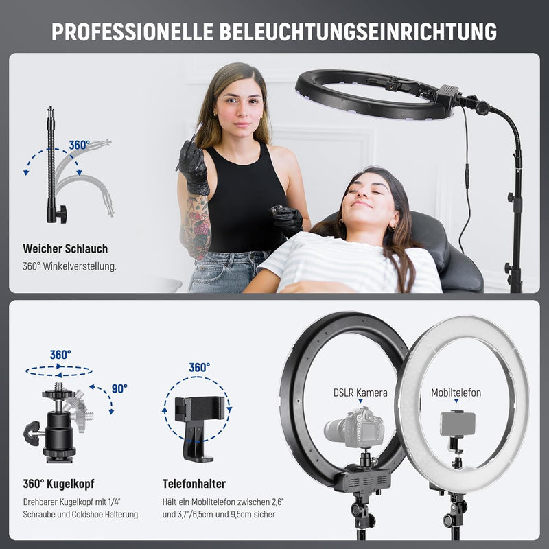 Neewer Ringleuchte Licht Set: 18 Zoll / 48 Zentimeter Aussen 55W 5500K dimmbare LED-Ringlicht Lampen