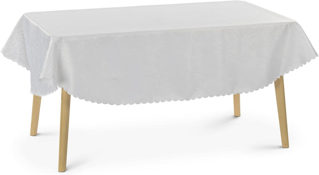 JEMIDI Tischdecke Ornamente Seidenglanz Edel Tisch Decke Tafeldecke 31 Grössen und 7 Farben Weiss Ov