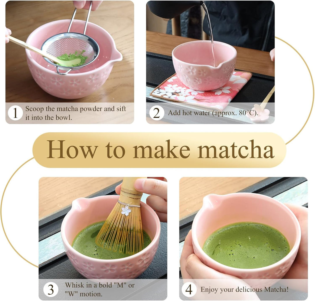 Matcha Set Handgedrehtes Macha Tea Set mit Bambus Matcha Besen, Keramik Matcha Schale, Löffel und Ha