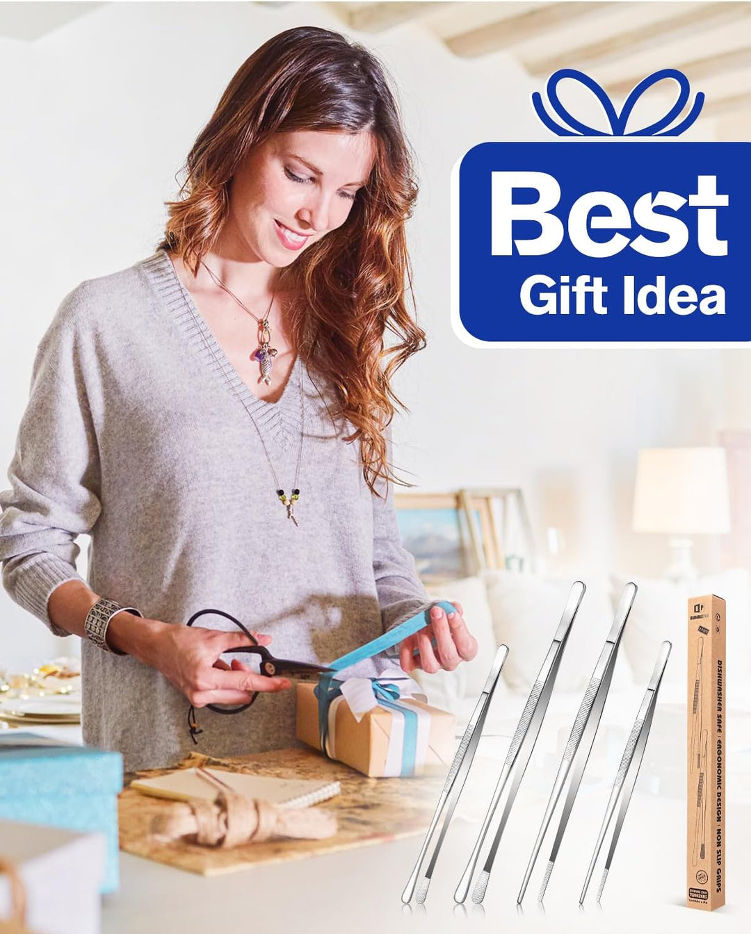 4 Stück feine Pinzettenzangen, 12'' und 10'' Edelstahl Pinzetten Set, Professionelle Silberne Küchen