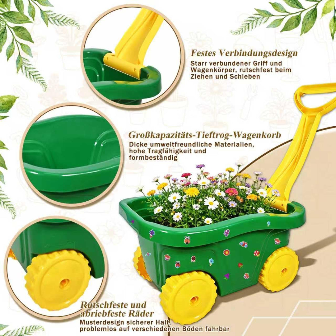 Schubkarre für Kinder, 13 Gartenwerkzeug Set für Kinder, Gartenset mit Schubkarre Kind, Kinderschubk