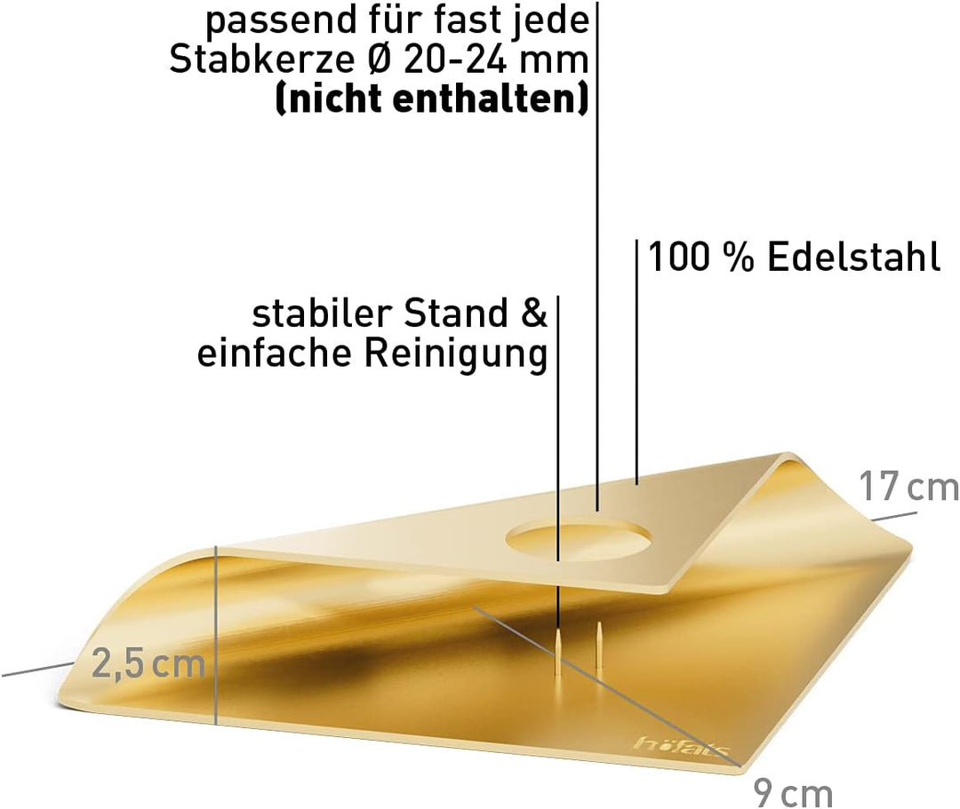 höfats - Square Candle - Kerzenhalter aus Edelstahl für Stabkerze 20-24mm - Kerzenständer in Gold -