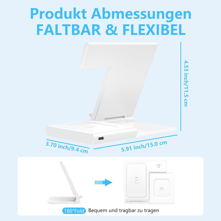 3 in 1 Induktions Ladestation für iPhone 17/16/15/14/13/12, Schnellladegerät 15W für Apple Watch Ult