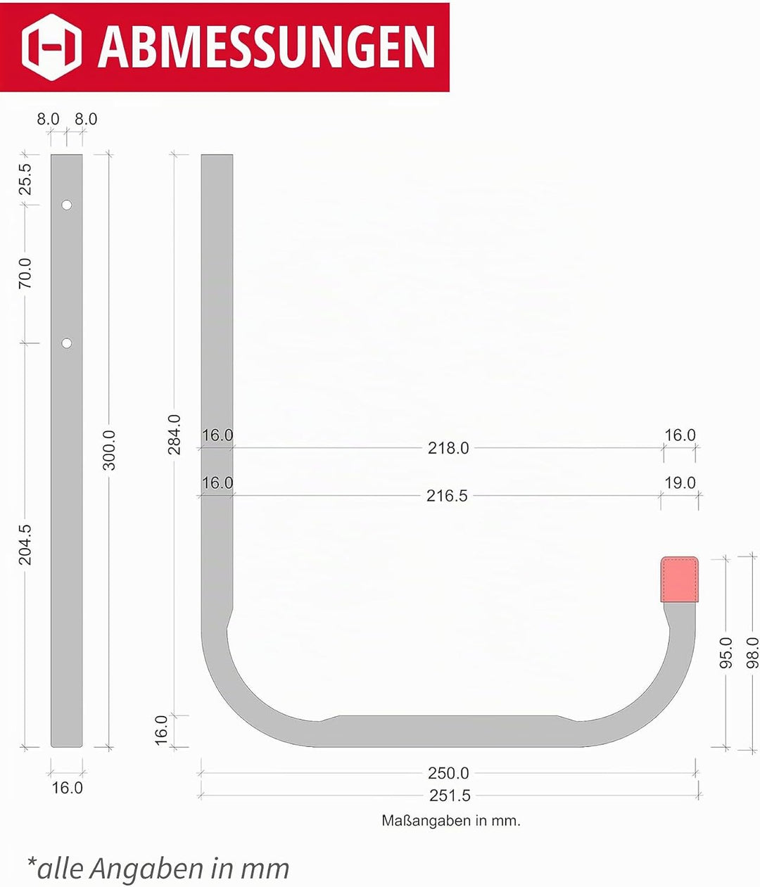 Gedotec Wandhaken Garage Metall-Haken Werkstatt | Schwerlast-Gerätehalter 250 x 300 mm | Befestigung