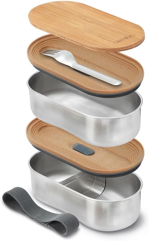 BLACK + BLUM Bento Box Edelstahl mit Bambusholzdeckel, 2 x 500 ML | Sara Kiyo Popowa Edition | 2x au