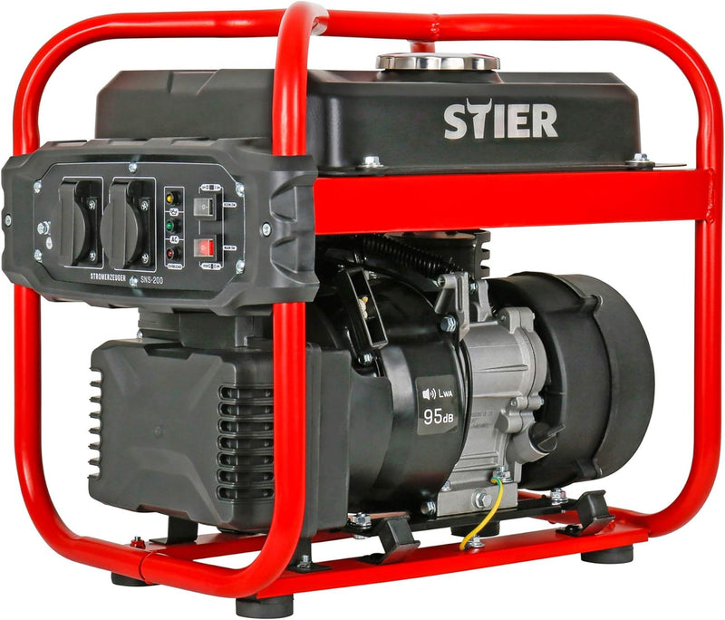 STIER Stromerzeuger SNS-200, Strom Generator, 10l Tankvolumen, 23 kg, Stromerezuger leise mit 65 dB(