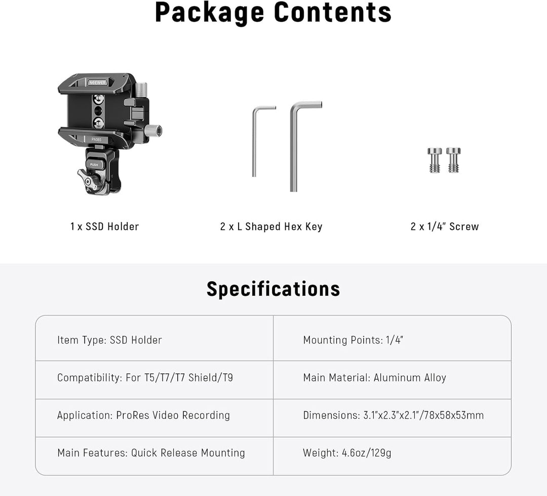 NEEWER SSD Halterung 40-65mm, Schnellverschluss, SSD Halter mit Kabelklemme, kompatibel mit SmallRig