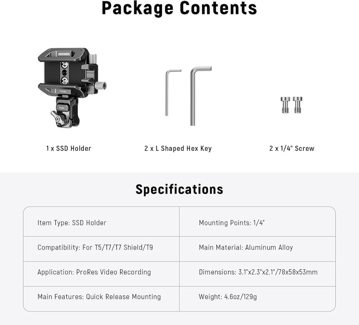 NEEWER SSD Halterung 40-65mm, Schnellverschluss, SSD Halter mit Kabelklemme, kompatibel mit SmallRig