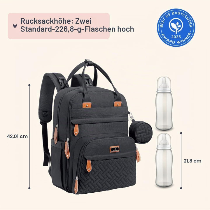 BabbleRoo Baby Wickeltasche/Rucksack, Wickelrucksack lässige Wickeltaschen Schwarz, Schwarz