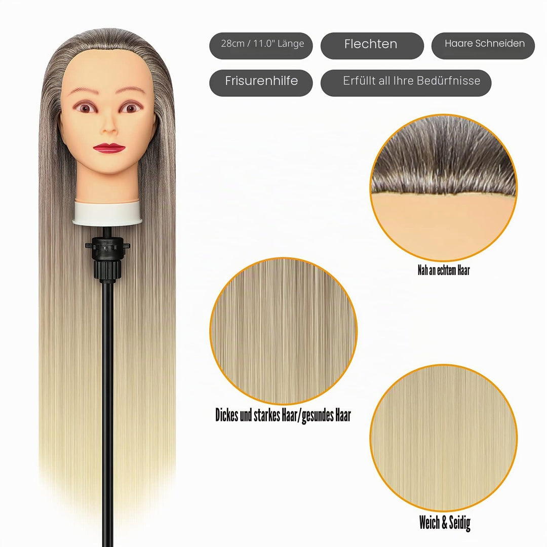 Trainingsköpfe, 28 inch Frisierkopf 100% Synthetikfaser-Haar Übungskopf, Frisurenkopf Ausbildung Kop