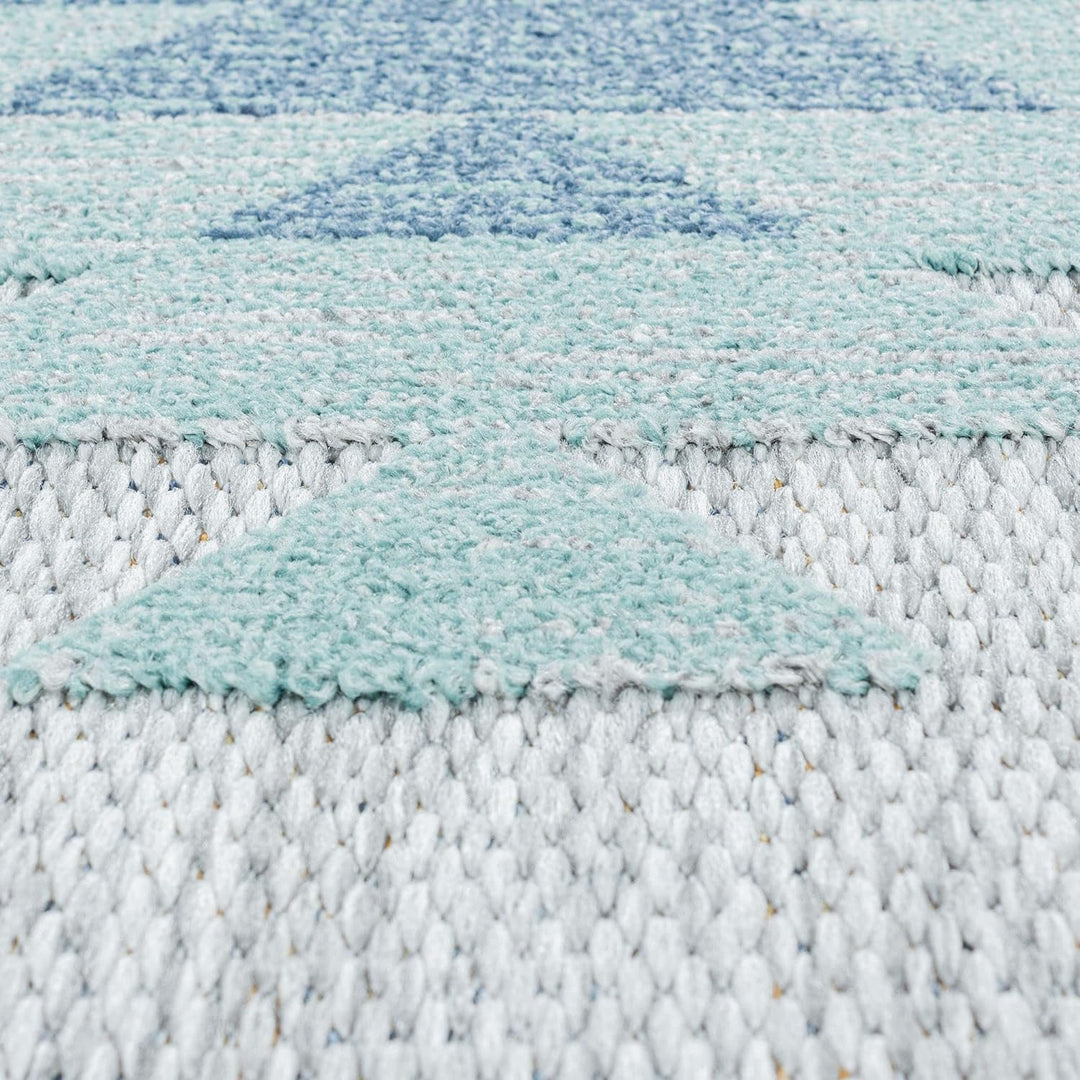 Carpetsale24 Outdoor Teppich Modern, Rauten Berber Muster 3D Optik, Rechteckig, Grau mit blauen Must