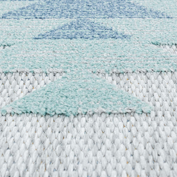 Carpetsale24 Outdoor Teppich Modern, Rauten Berber Muster 3D Optik, Rechteckig, Grau mit blauen Must
