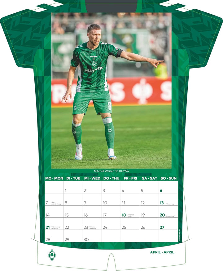 N NEUMANNVERLAGE - Werder Bremen 2025 Trikotkalender, 34,1x42cm, Fussball-Kalender mit Motiven der S