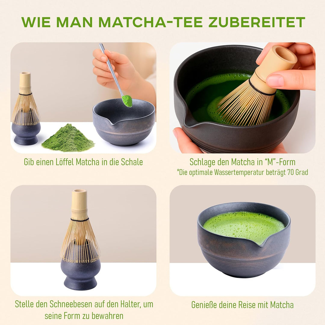 Matcha Tee Set – Japanisches Ceremonial Set mit Matcha Pulver, Elektrischer Matcha Besen, Bambus Cha