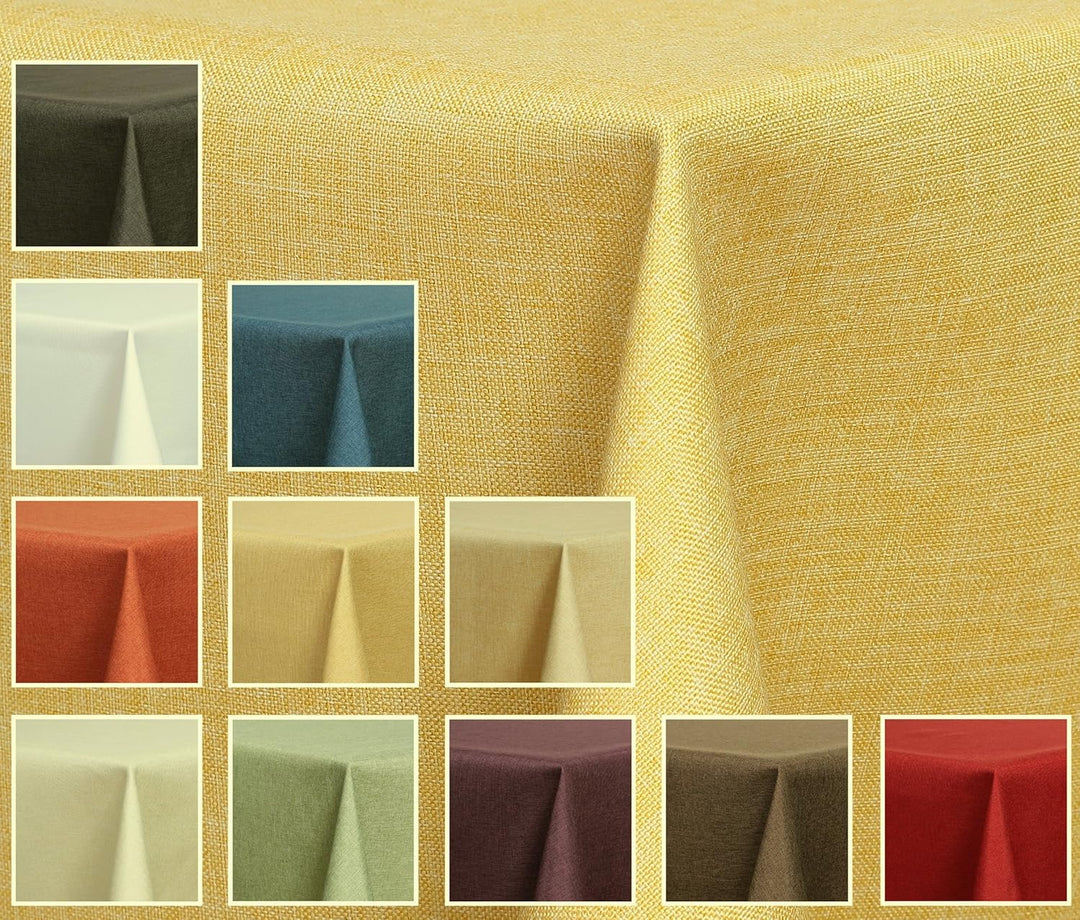 Textil Tischdecke - Leinen Optik - wasserabweisend Rund - Farbe Grösse wählbar (Gelb, 160 cm) Gelb 1